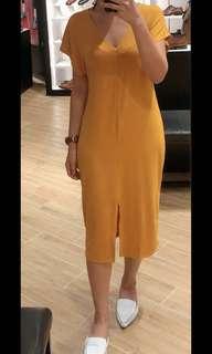Dress in mustard color. Cotton rayon spandex material