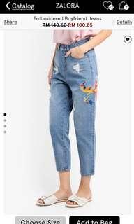 Zalora embroidered boyfriend jeans..turun hargaa!! Dijual cepat!!!!