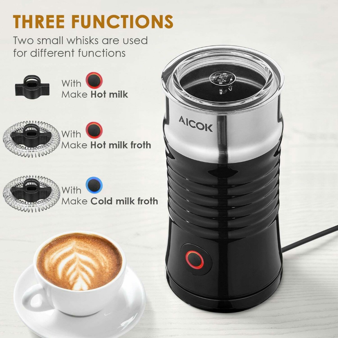 Aicok Milk Frother MMF808V2, Double Wall Electric Milk Steamer with