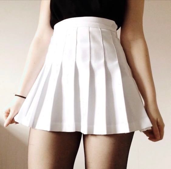 White pleated mini skirt american discount apparel