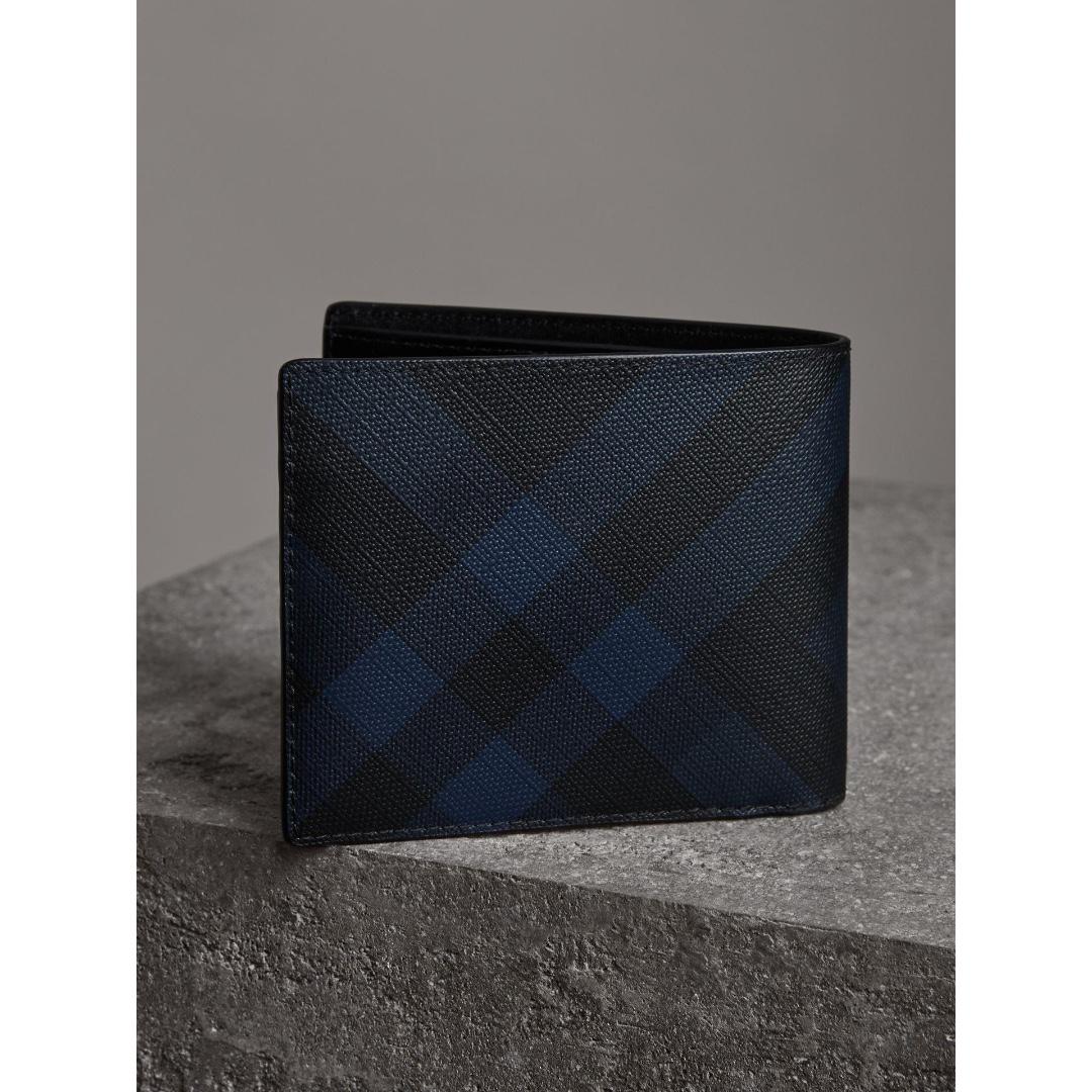 Burberry Vintage Check International Bifold Wallet 8 Slot Black in Calfskin  - US