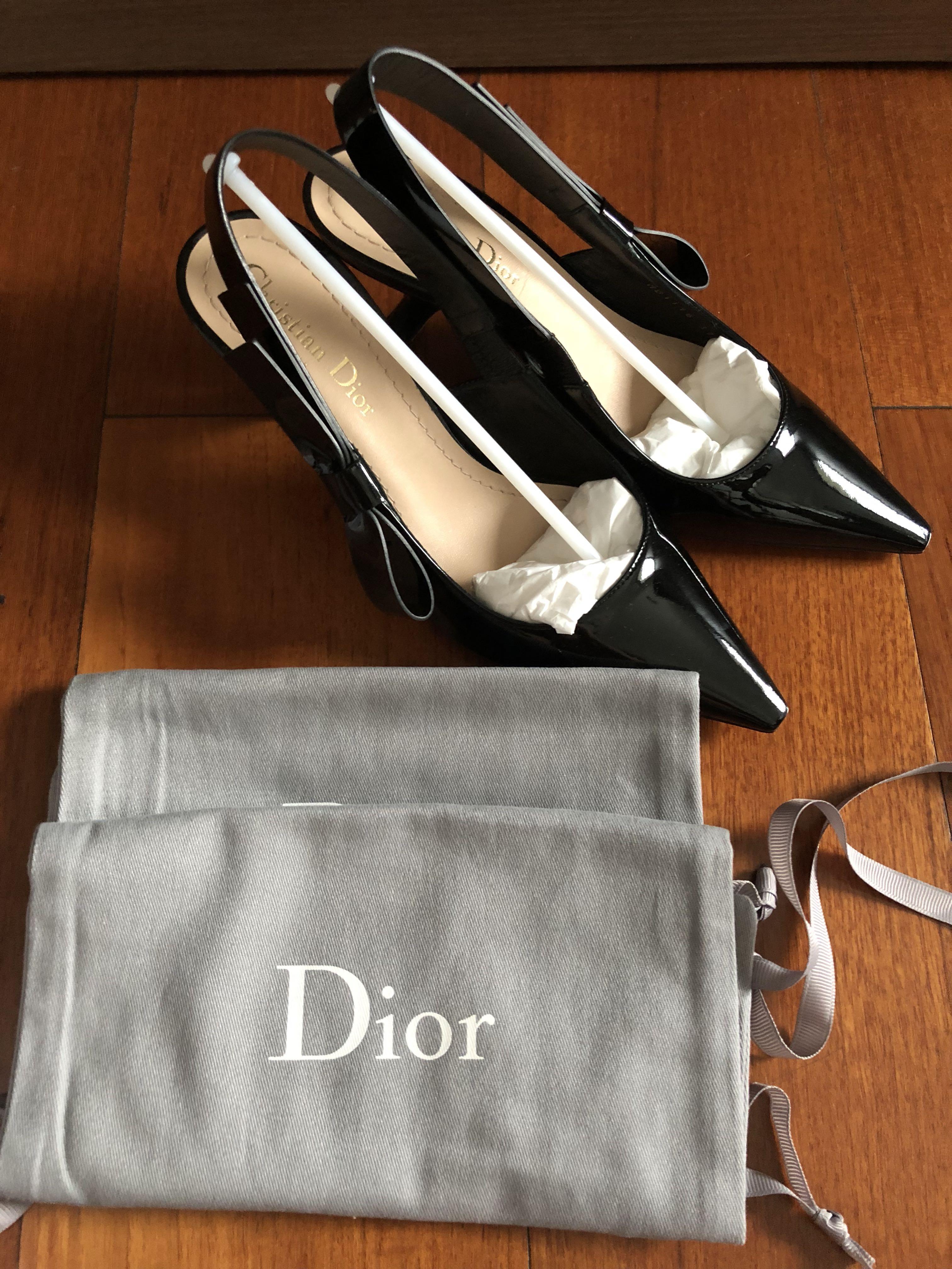 black patent slingback pumps