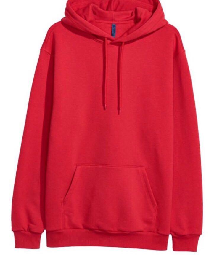 H M Basic Hoodie Red Fesyen Pria Pakaian Baju Luaran di Carousell