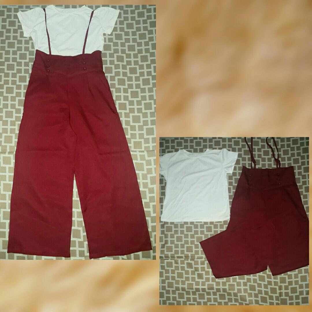 maroon and white jumpsuit