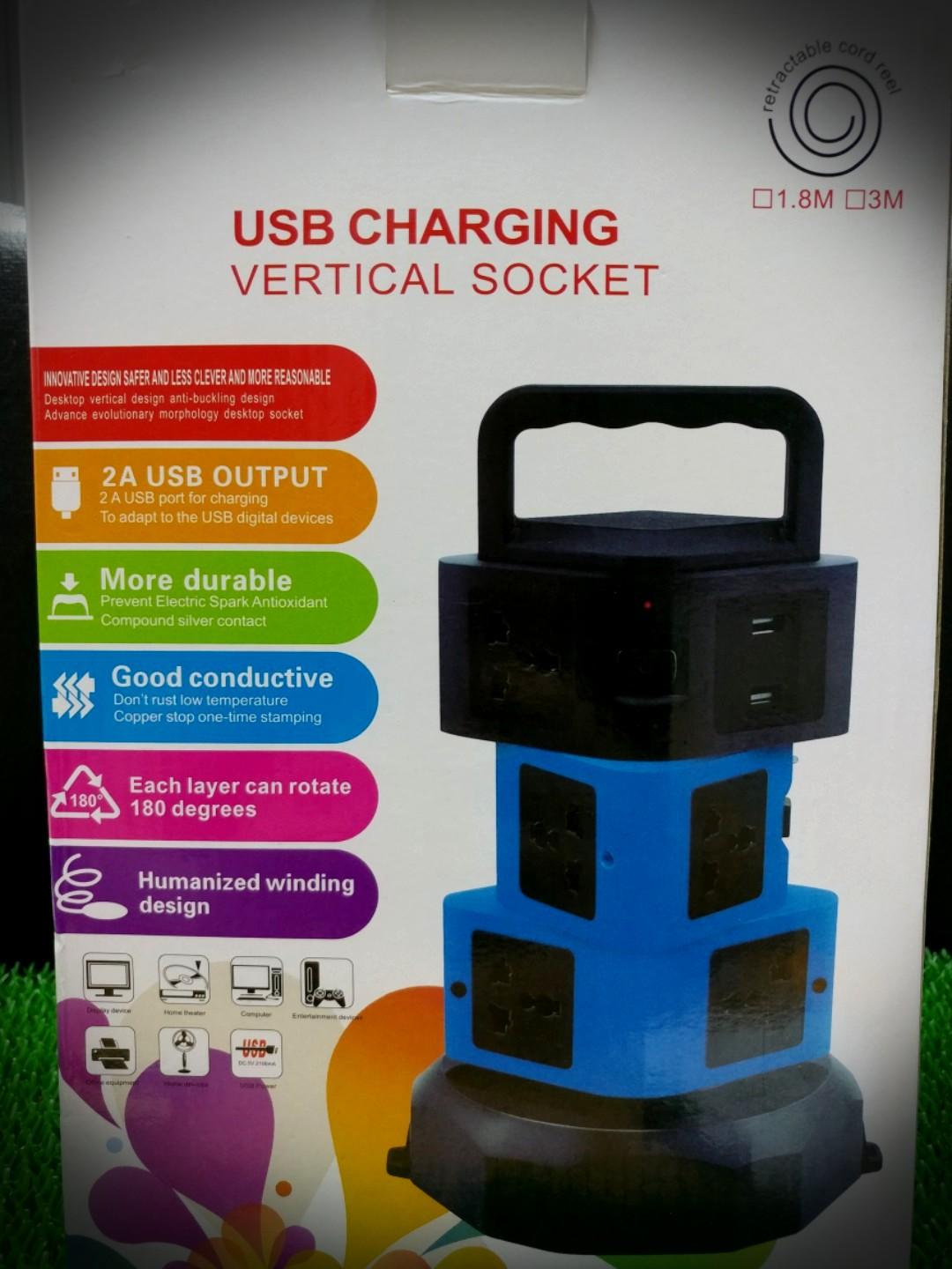 Multi Function Vertical Standing Extension Plug Socket, TV & Home