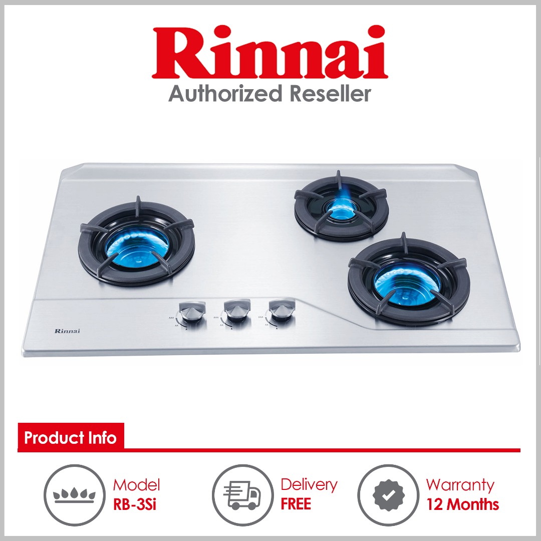 Rinnai (RB3Si 3) Inner Burner BuiltIn Gas Hob with Stainless Steel