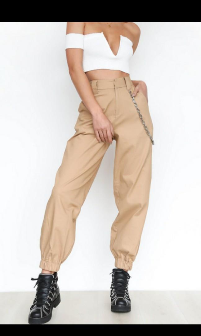 High waisted khaki cargo pants clearance