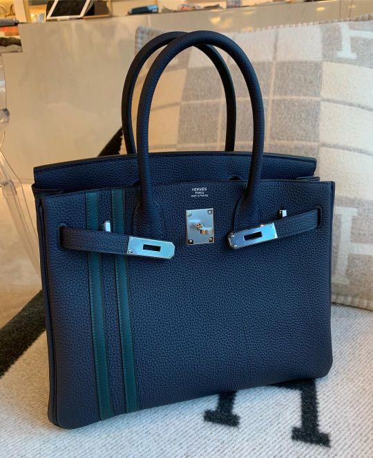 Brand New Hermes Birkin 30 Officier Blue Nuit Vert Cypres Luxury