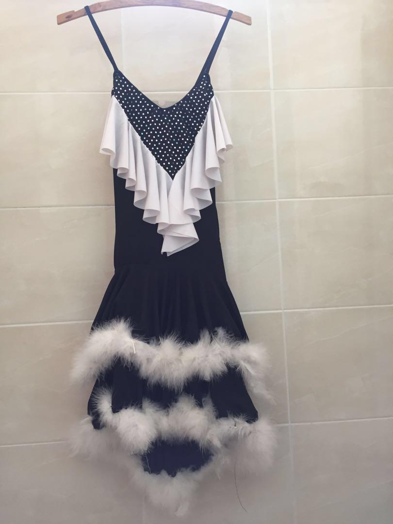 Feathery Latin Dance Costume (Black White) Babies Kids Babies