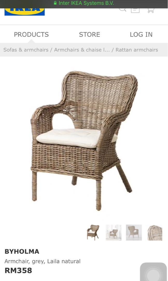 Ikea Byholma rattan chair + Marieberg cushion, Furniture & Home Living