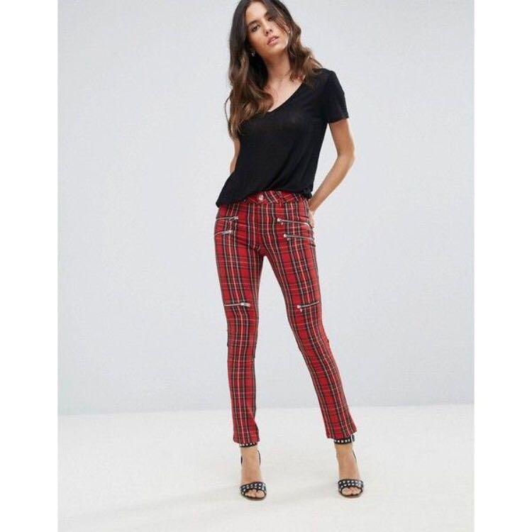 red and black checkered jeans