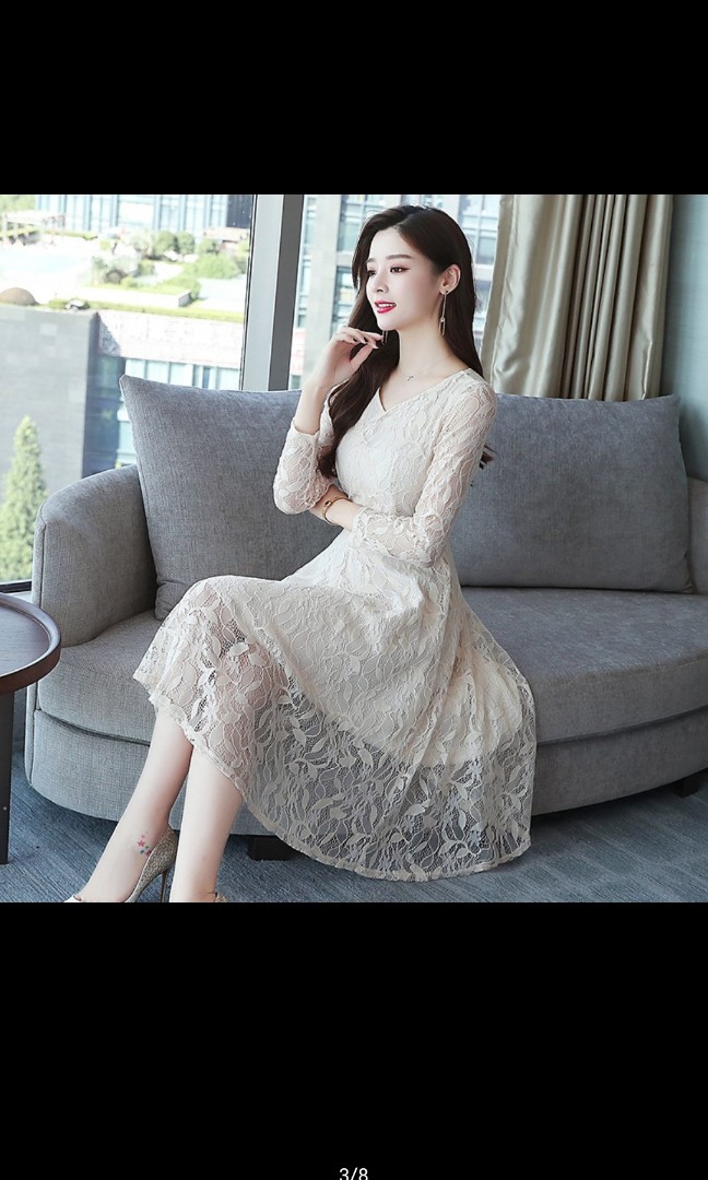 Korean midi lace dress, Women's Fashion, Dresses & Sets, Dresses on ...