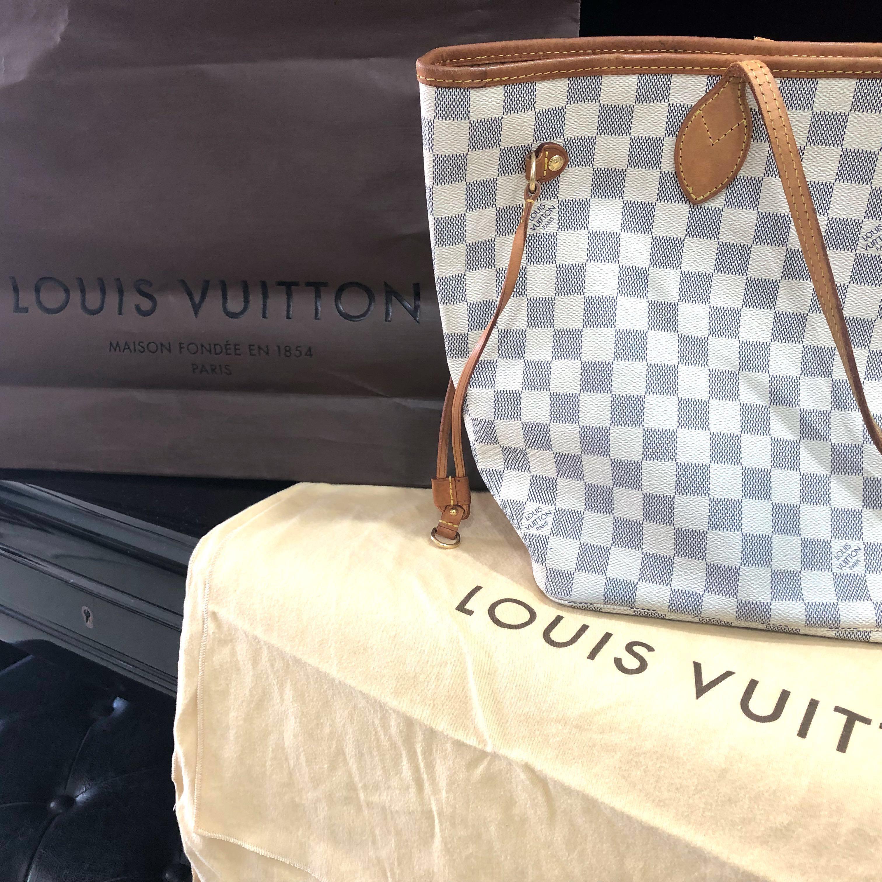 Auth Louis Vuitton Neverfull MM Damier Azur N51107 Broken Adjust