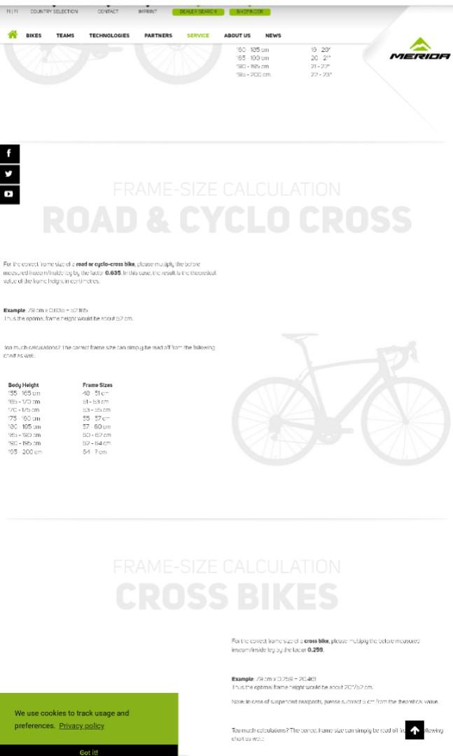 Merida frame sales size guide