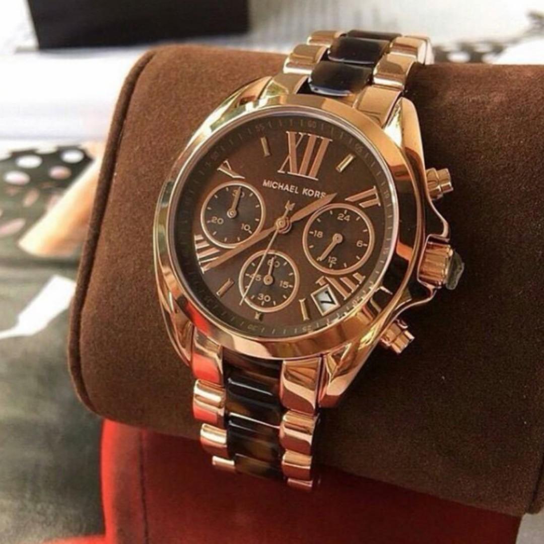 michael kors rose gold tortoise shell watch