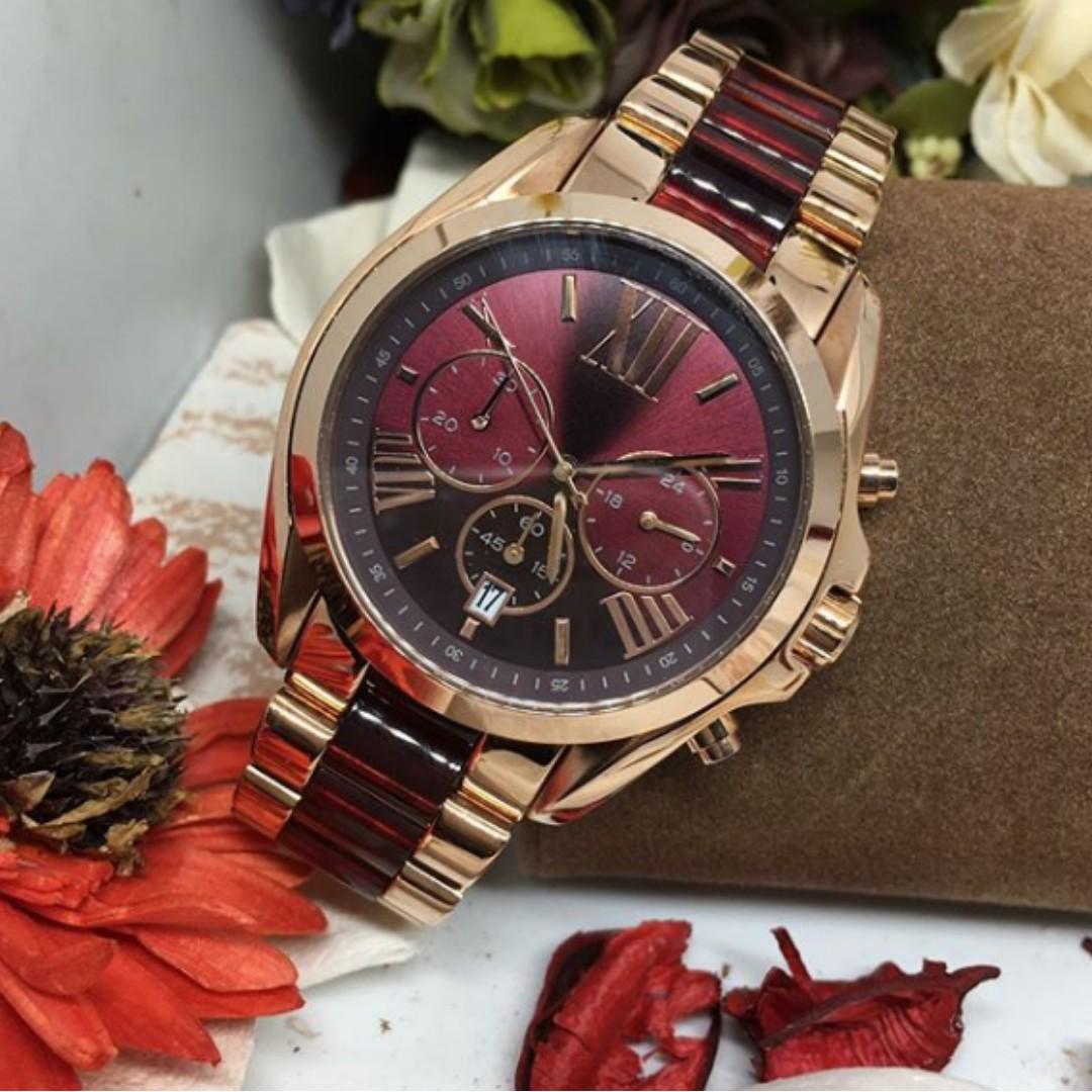 red and gold michael kors watch