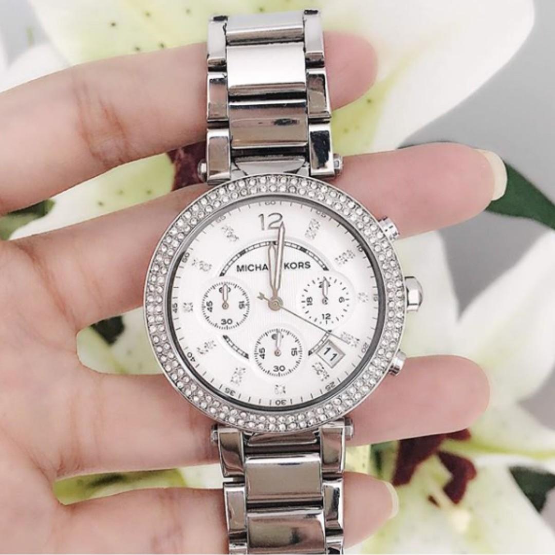 Michael Kors Parker Silver Dial Stainless Steel Chronograph