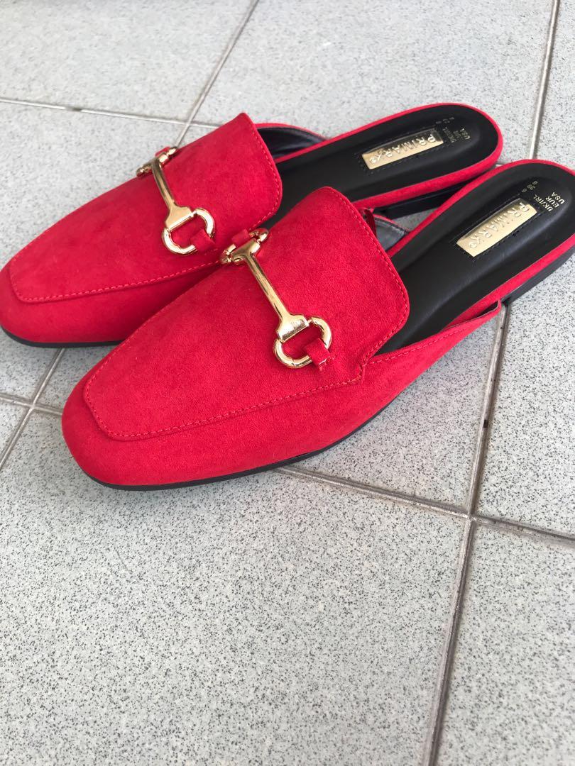 Red discount velvet mules