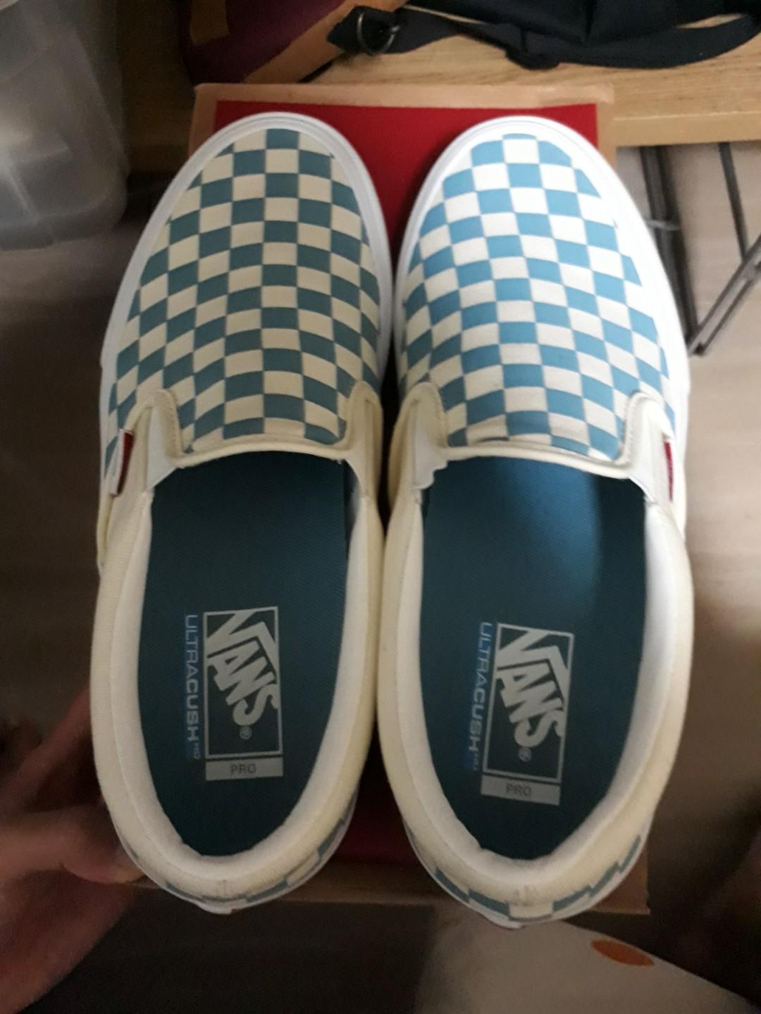vans slip on pro checkerboard blue