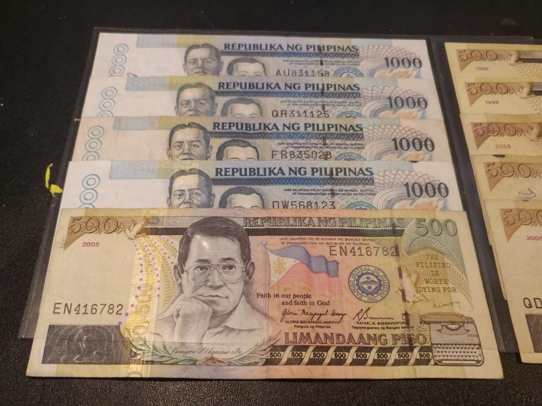 菲律賓500及1000披索舊紙幣(並品~ 美品+), 興趣及遊戲, 收藏品及紀念品, 錢幣- Carousell