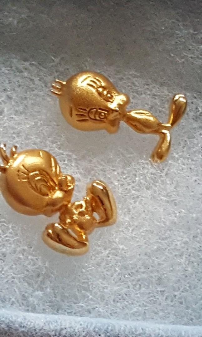 Gold tweety bird earrings top