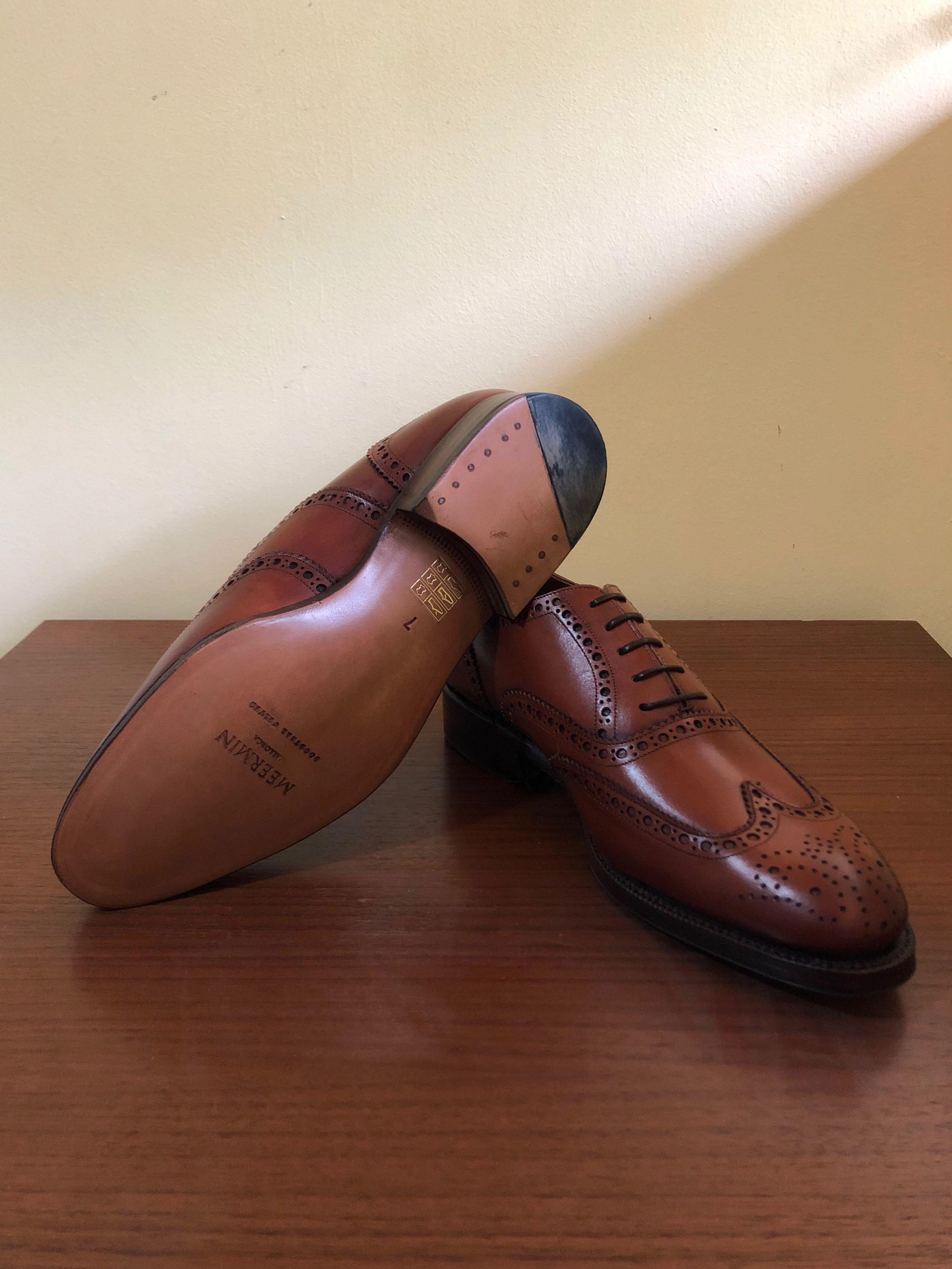 BNIB Meermin Wingtip Oxford Size UK 7 in Brown Copper Antique