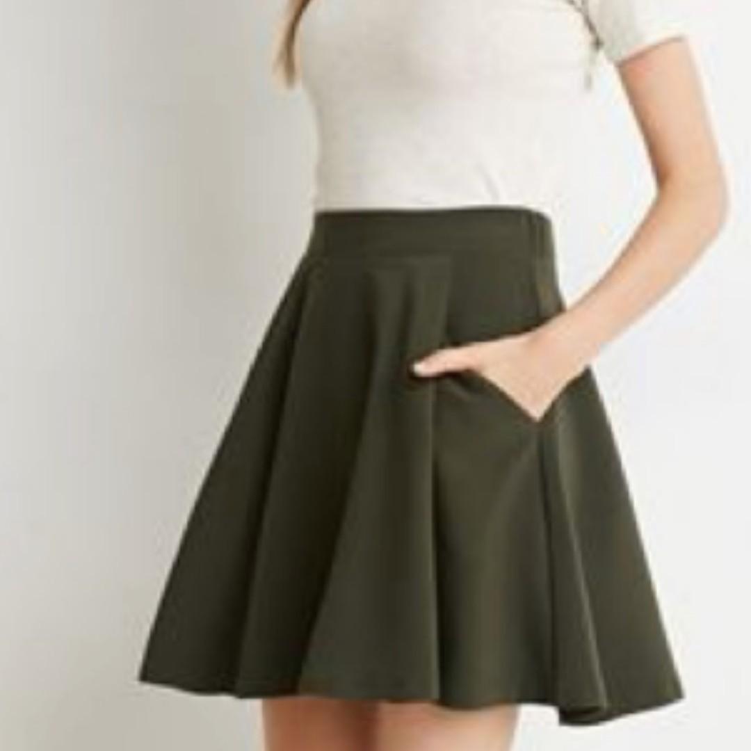 single11 Cotton On Olive Green Skater Skirt Women s Fashion