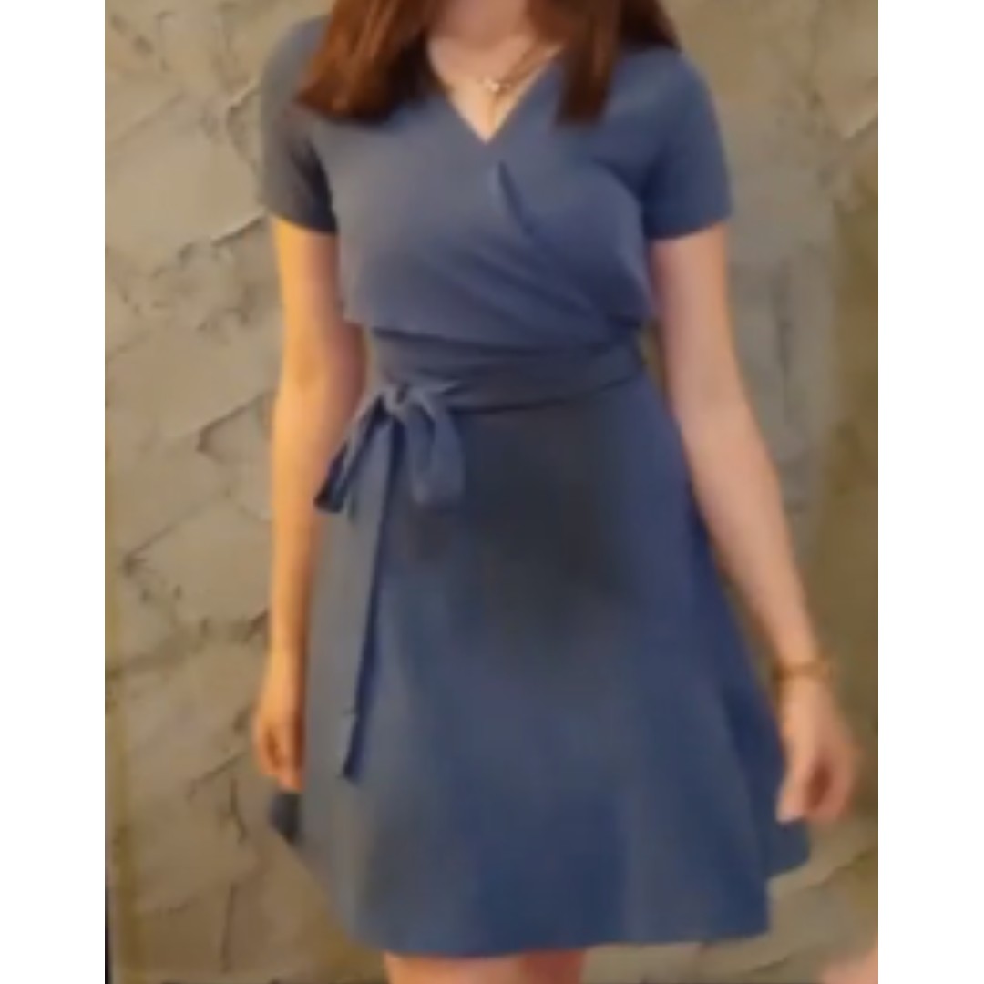 Rib Sculpted Knitted Dress Dusty Blue