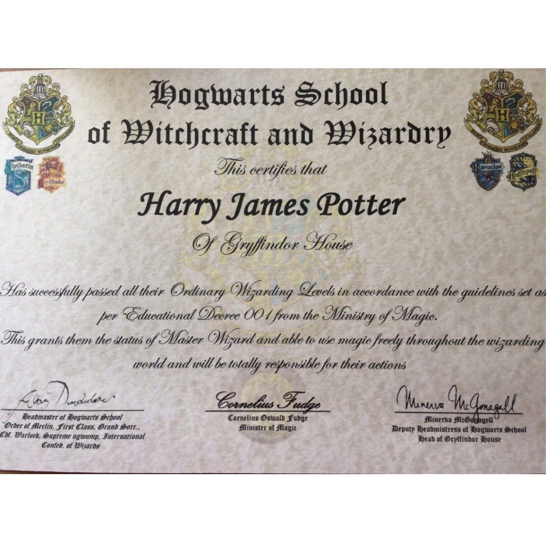 Harry Potter Owl Certificate Gift Card Customized Design