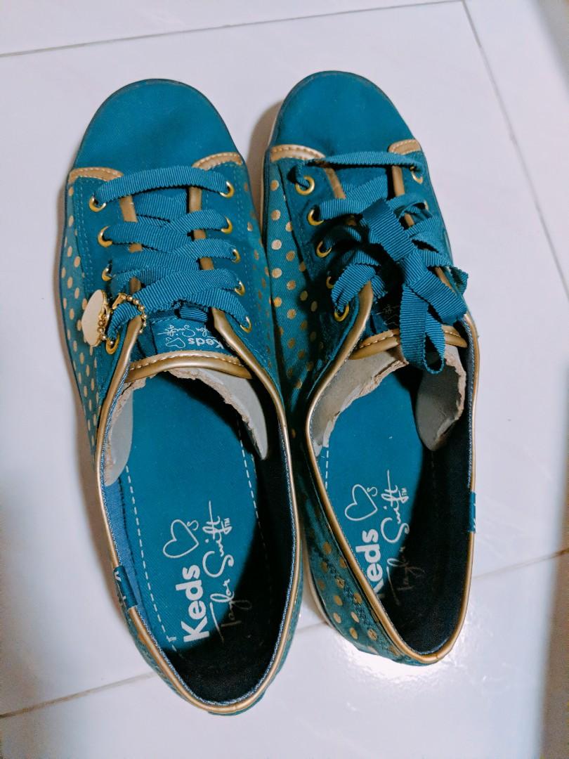 Keds Taylor Swift blue and gold polka dots Women s Fashion