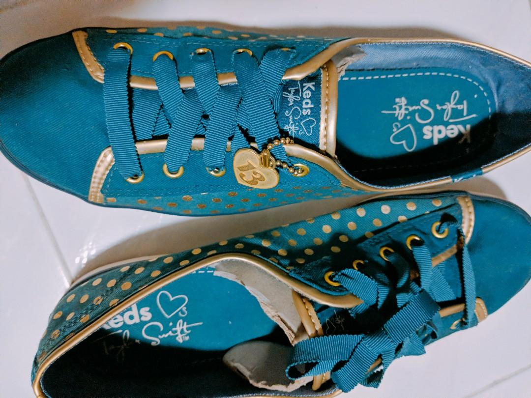 Keds Taylor Swift blue and gold polka dots Women s Fashion