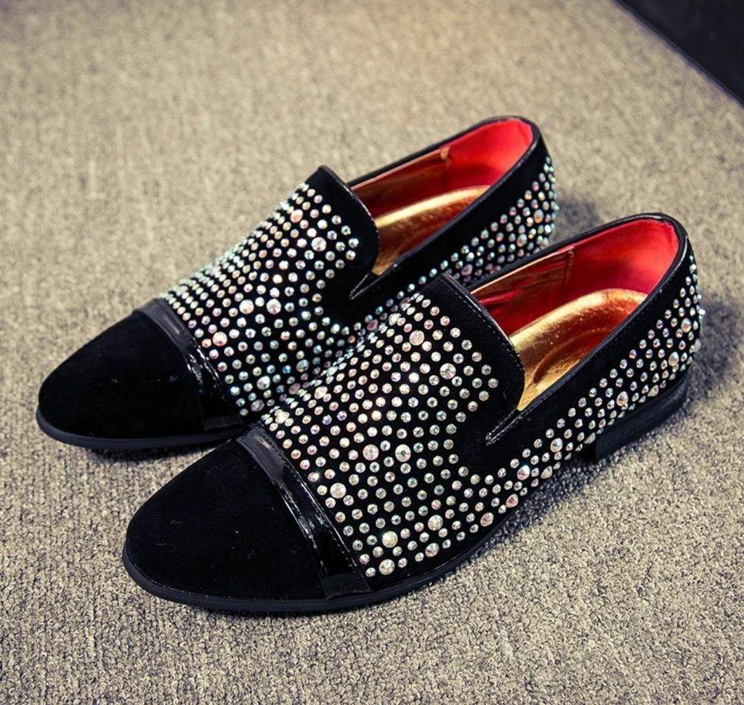 Men shoes loafers black bling style slip on Men s Fashion