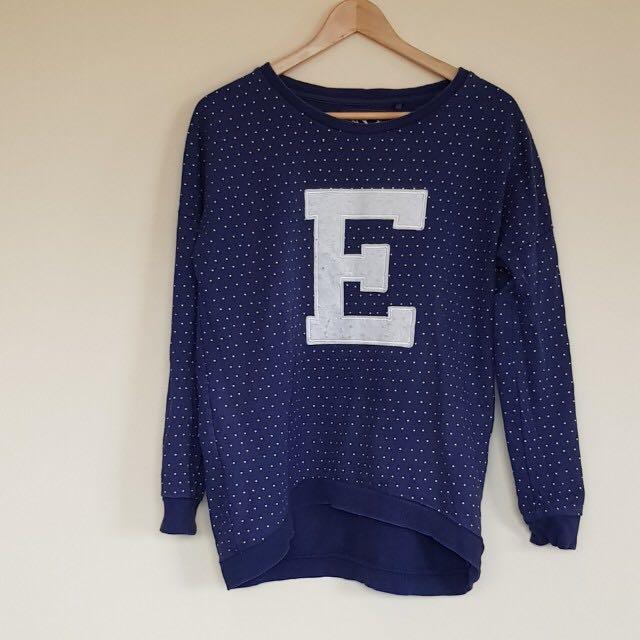 Navy Spotted Size 8 Letter E Jumper Women S Fashion Clothes On