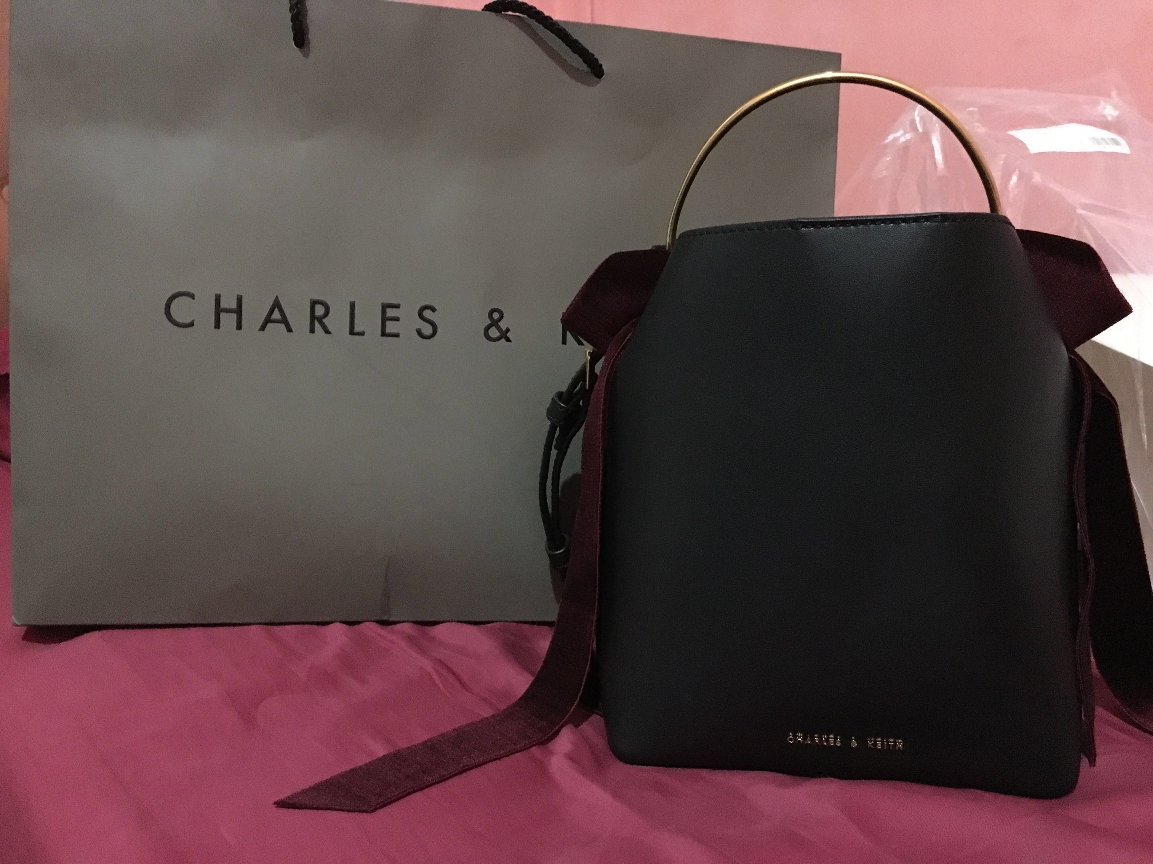 Charles and keith velvet bow detail bucket bag new arrivals