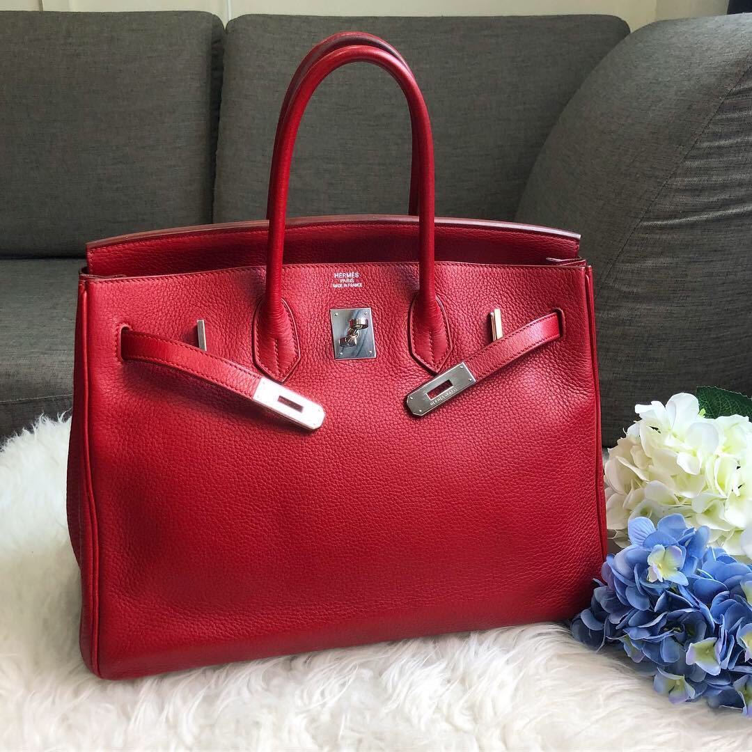 ❤️Super good deal!❤️ Hermes B35 in Rouge Garance Stiff Clemence Leather  PHW., Luxury, Bags & Wallets on Carousell