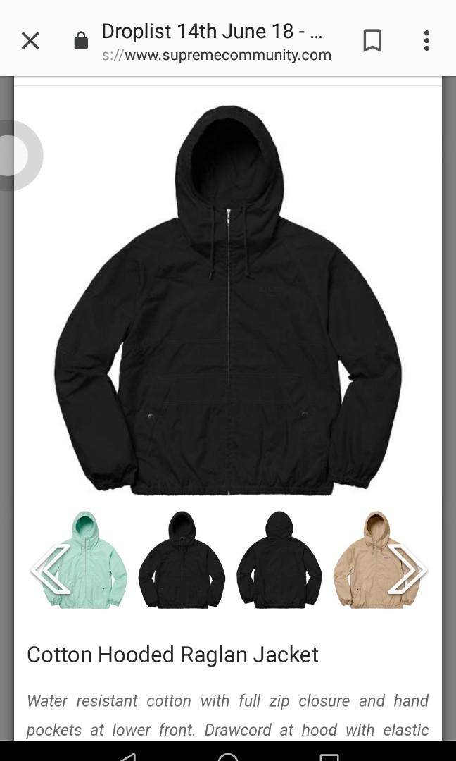 Supreme Hooded Raglan Jacket sz M Black Men s Fashion Tops