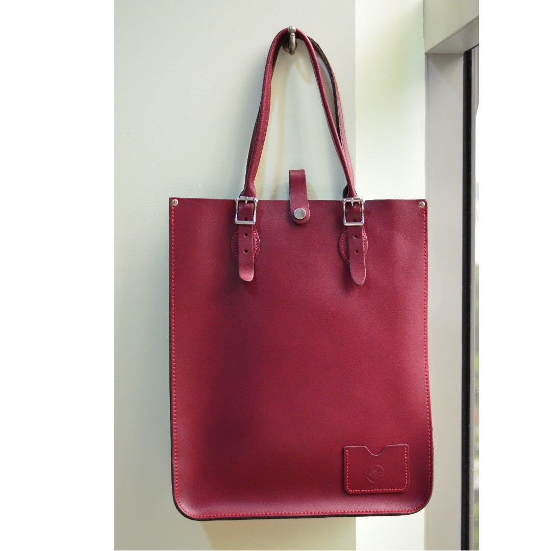 oxblood leather tote