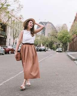 White Blouse & Brown Skirt