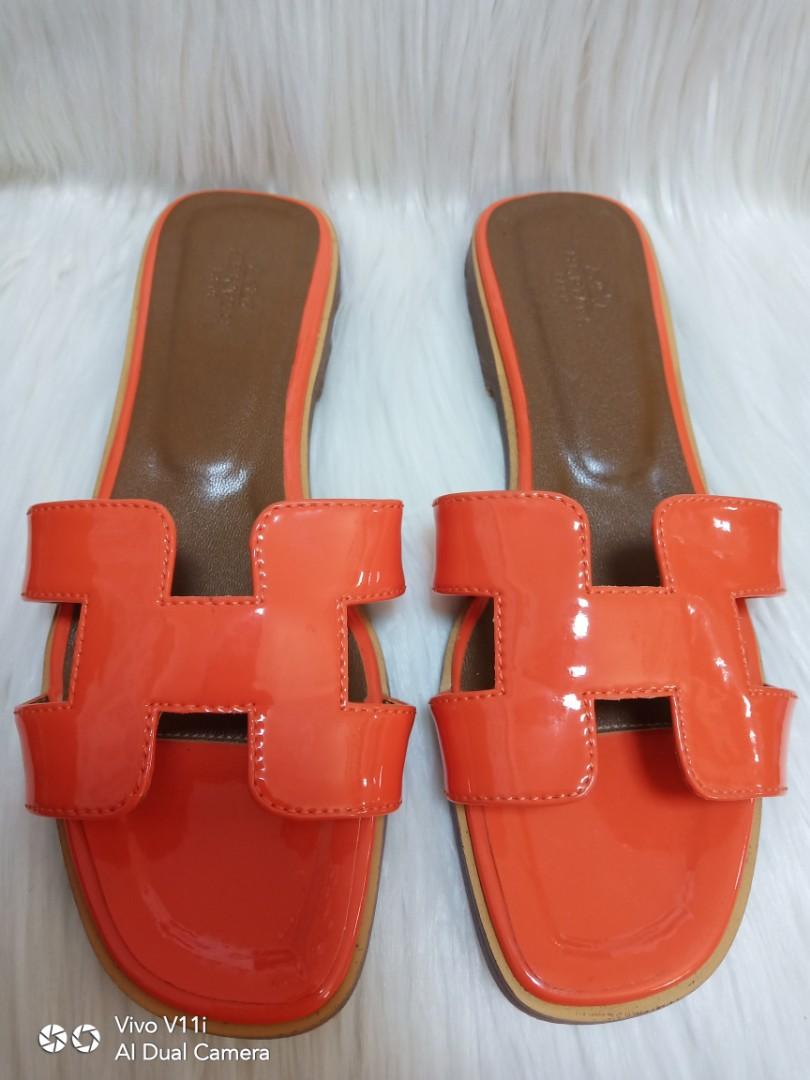 orange patent leather sandals