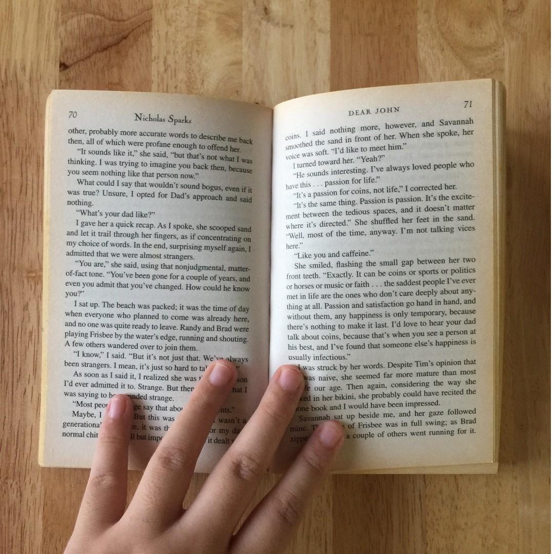 Dear John By Nicholas Sparks (Category: Storybooks) located in Cebu City. Submitted by crispylee (Listing ID 199254333, Image 3). Description: Paperback. Pages and inner cover are tanned. Slight rip at the back cover. Overall still in good condition. .