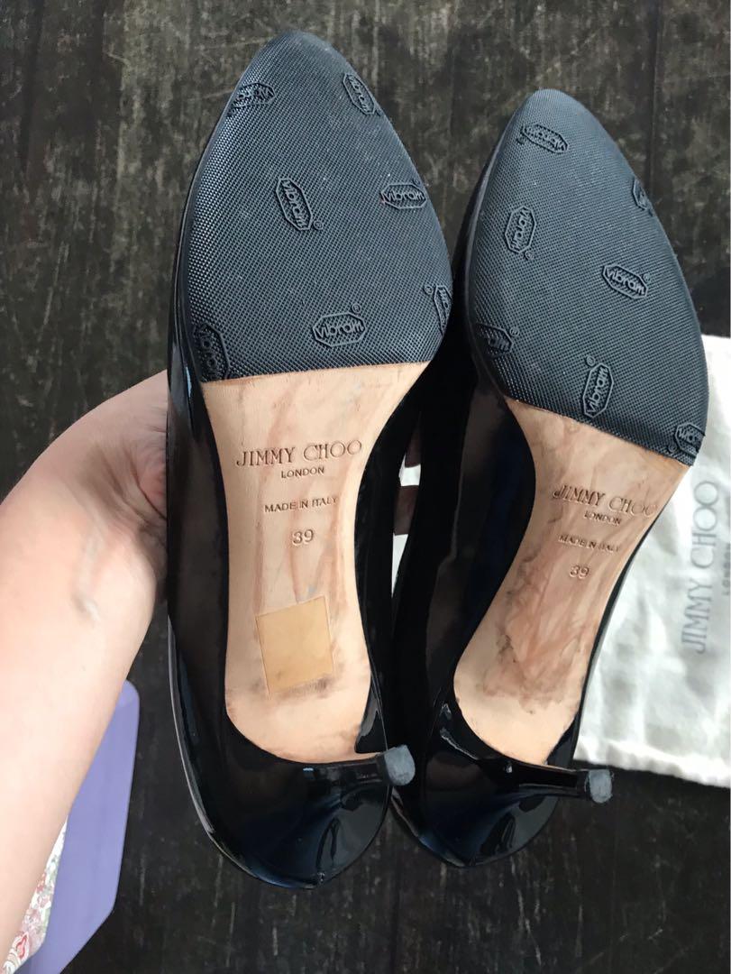 Jimmy Choo AZA Black Patent Leather Pump Pointy Toe Low Kitten Heel Shoe size 39