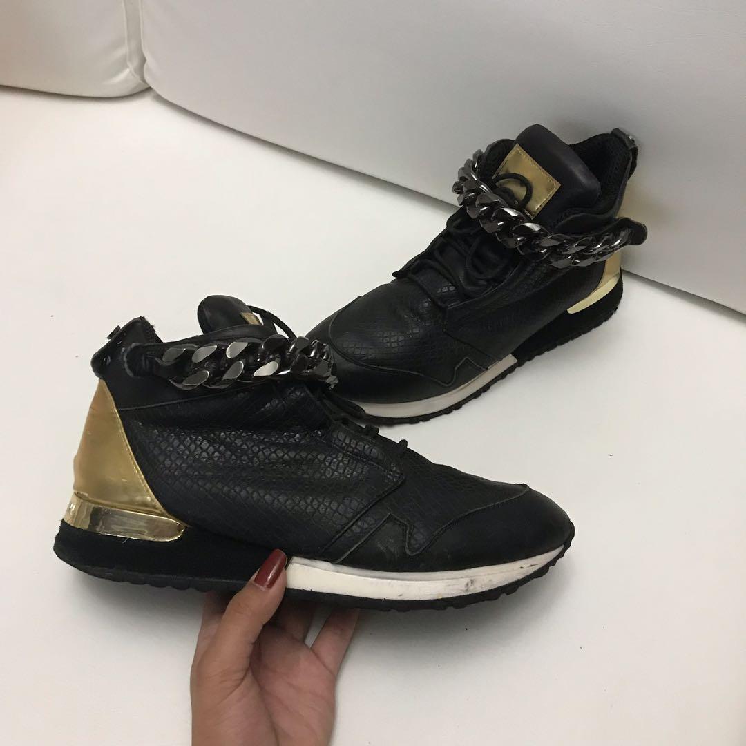 LOUIS VUITTON sneakers Shoes leather Velor Black Gold Used Women size 37