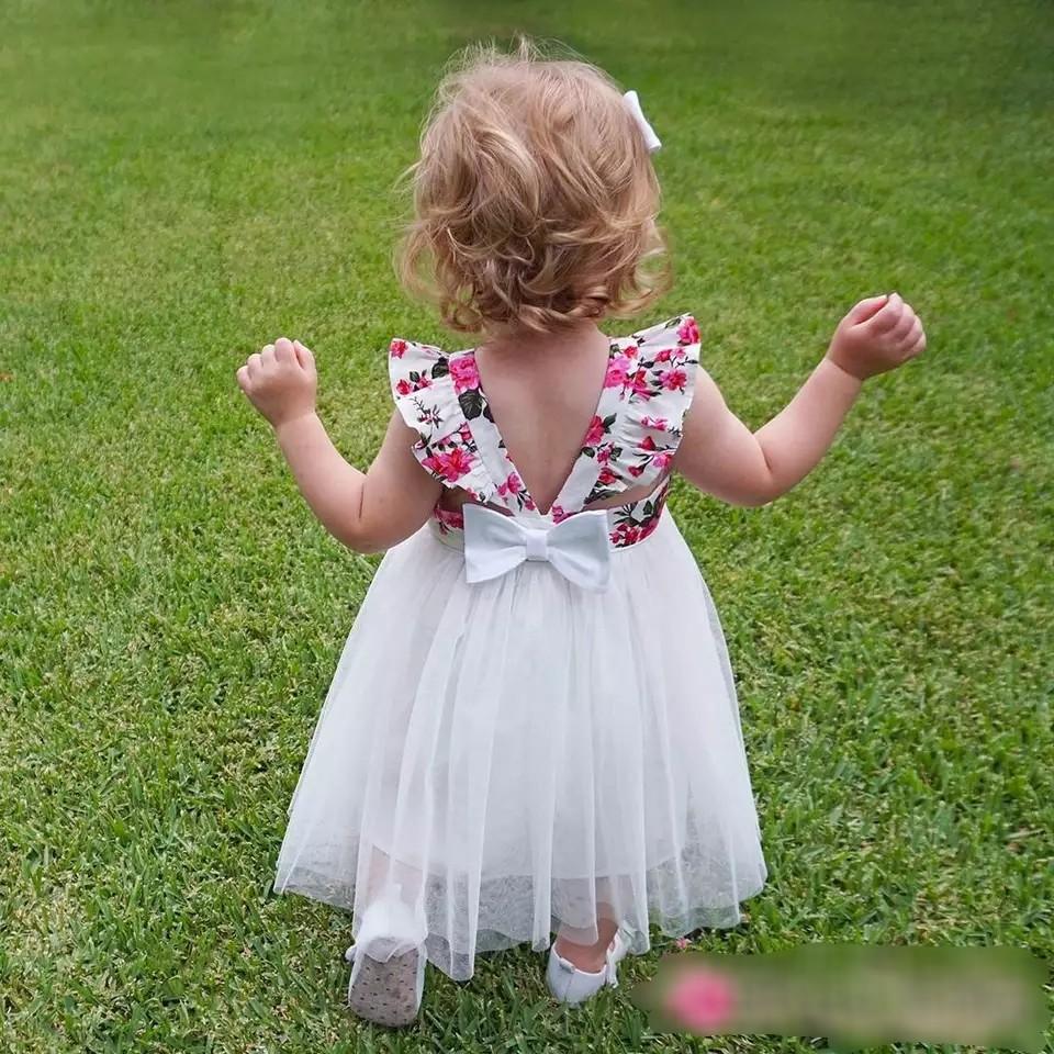 Instock Size 73 Floral tutu dress ruffle sleeve toddler girl princess tulle party dress