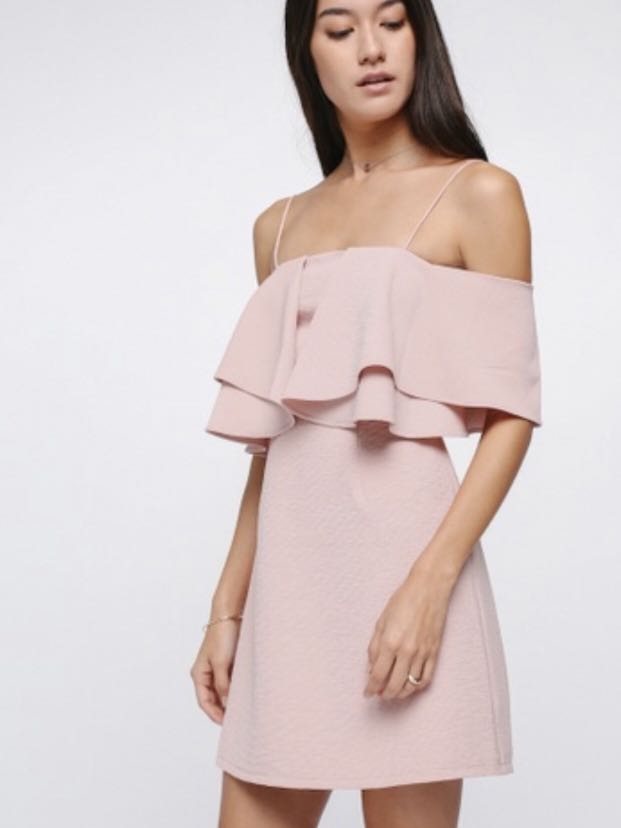 Pink blush off the shoulder dress clearance
