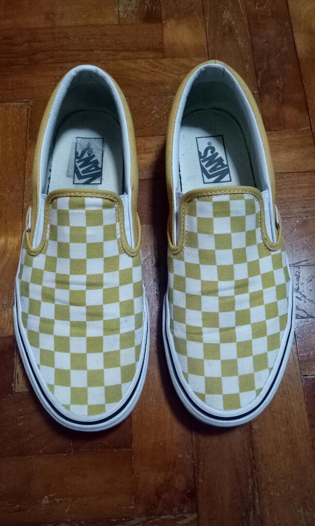 Vans classic slip on checkerboard ochre clearance true white