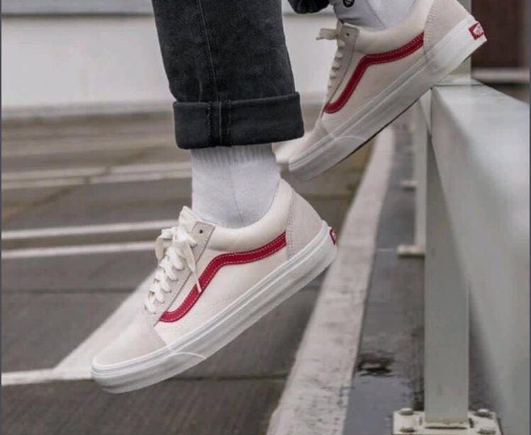 vans old skool white rococco red