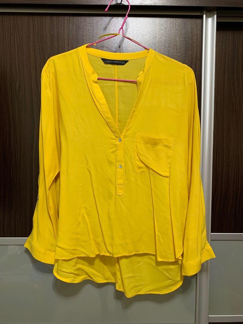 yellow zara blouse