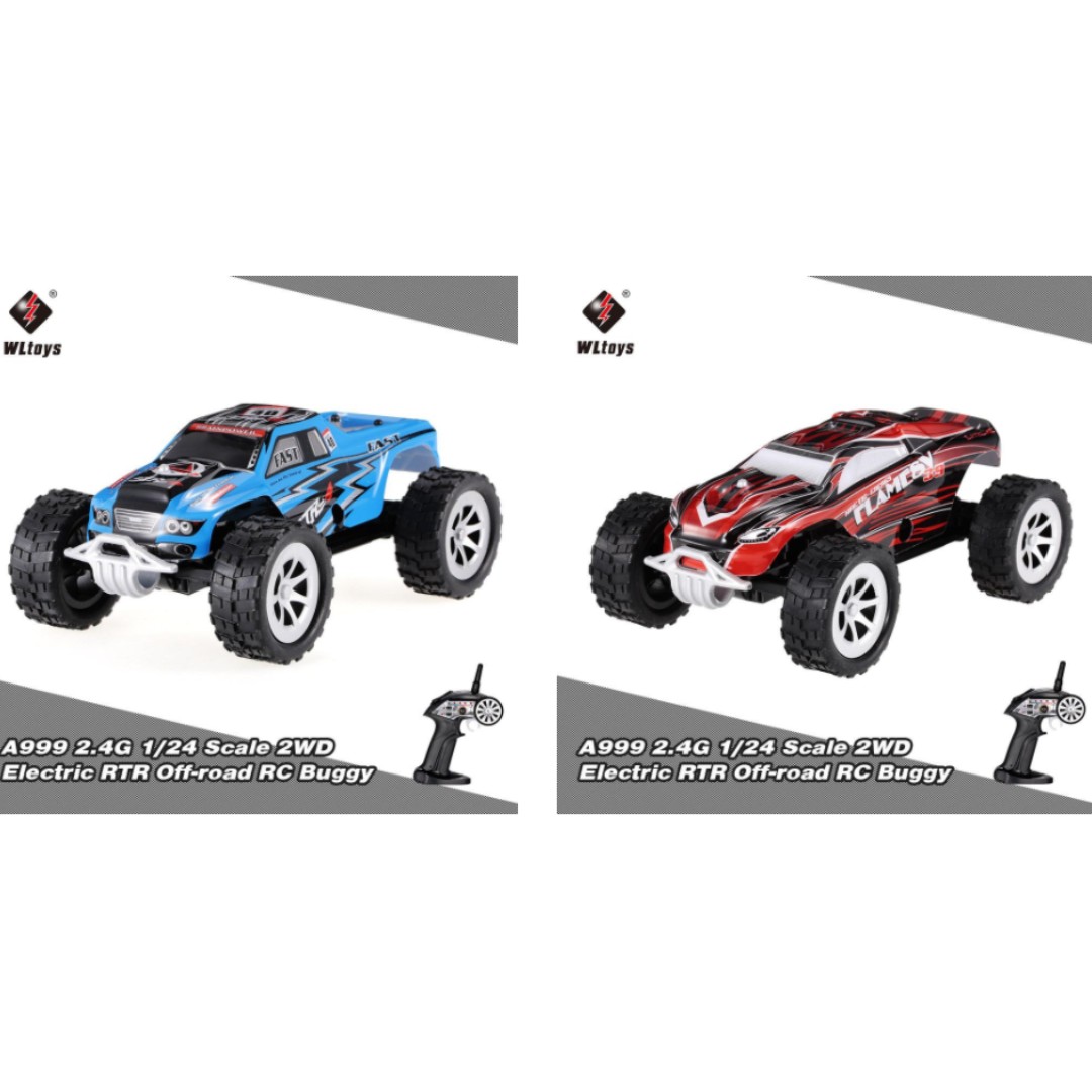 2 pieces Red Blue RC car Truck Model Super WLtoys A999 1 24 25KM H proportional