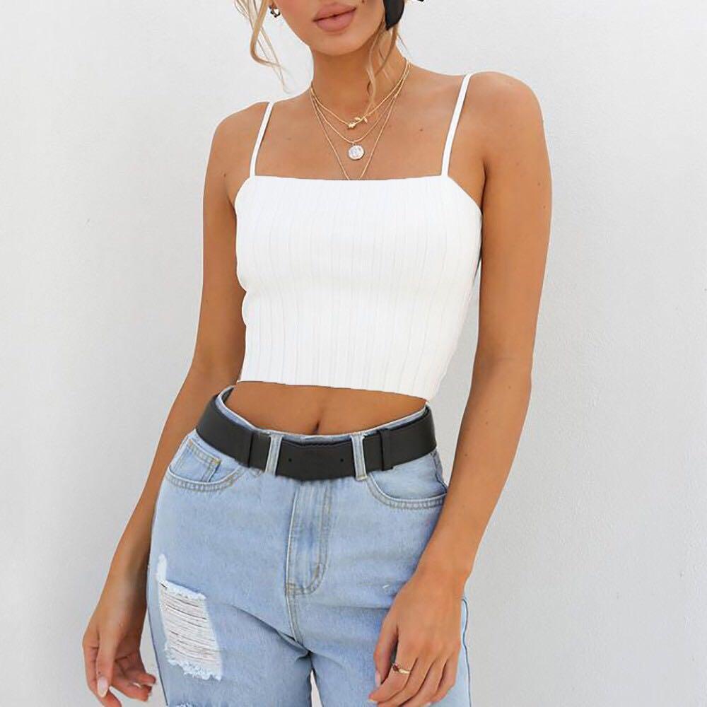 White cropped shop spaghetti strap
