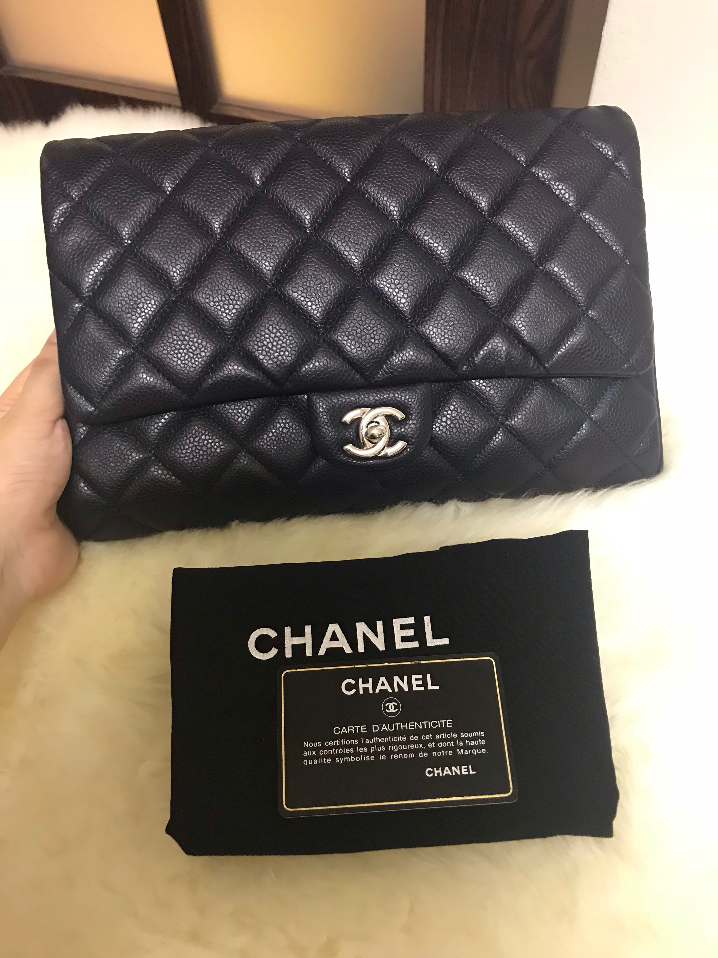 Chanel Timeless Clutch On Chain Caviar Navy With Shw, Luxury, Bags